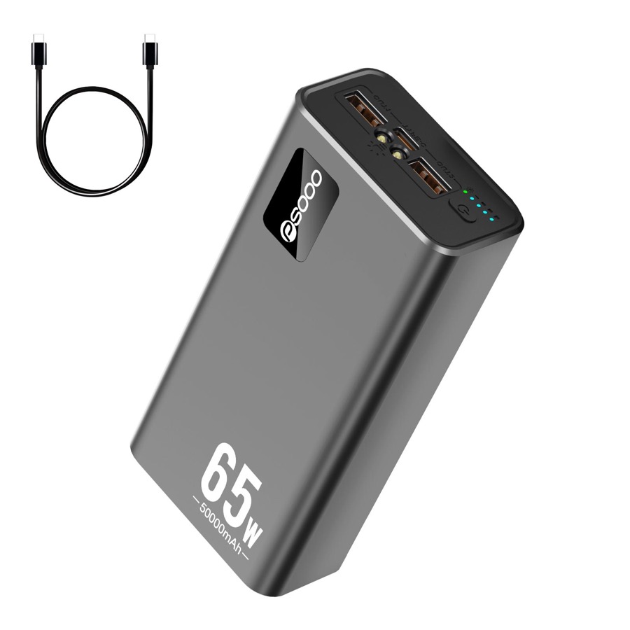 PSOOO Portable Charger 50000mAh 65W PD Fast Charging Power Bank, 3-Port External Battery Pack with LED Flashlight, Compatible with iPhone, Samsung, MacBook, Tablet, Travel & Outdoor Use